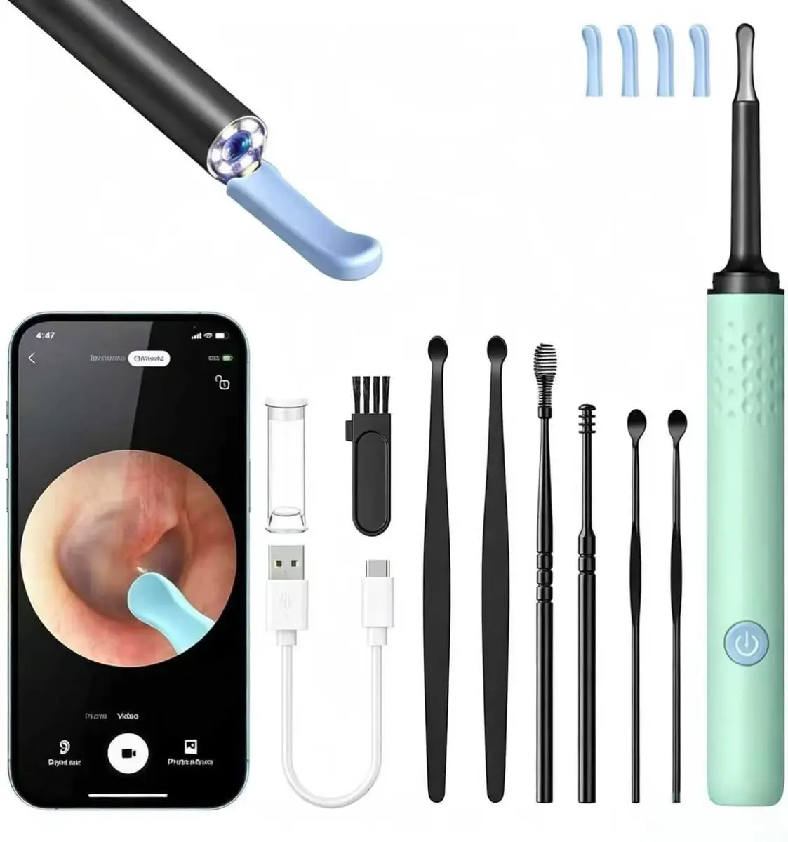 DEETOK Ear Wax Removal Tool Camera 1080P HD Ear Cleaner with Light, Otoscope for iPhone, Android, Green - main product image