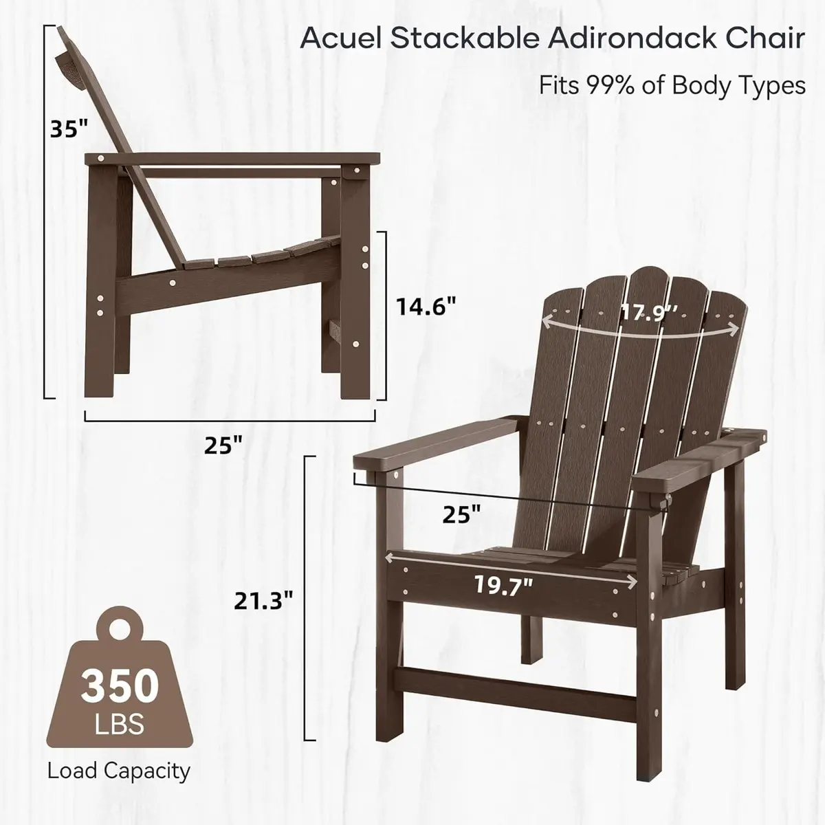 ACUEL HDPE Stackable Adirondack Chairs Set of 2 | All-Weather Durable Poly Lumber - view 2