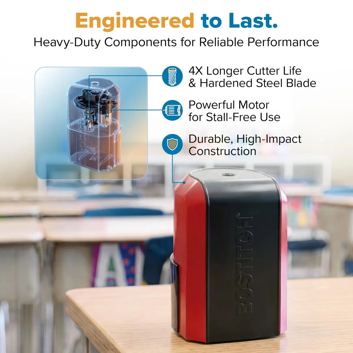 Bostitch Vertical Electric Pencil Sharpener, Standard & Jumbo, Red | Heavy-Duty Motor & 4X Longer Cutter Life - view 5
