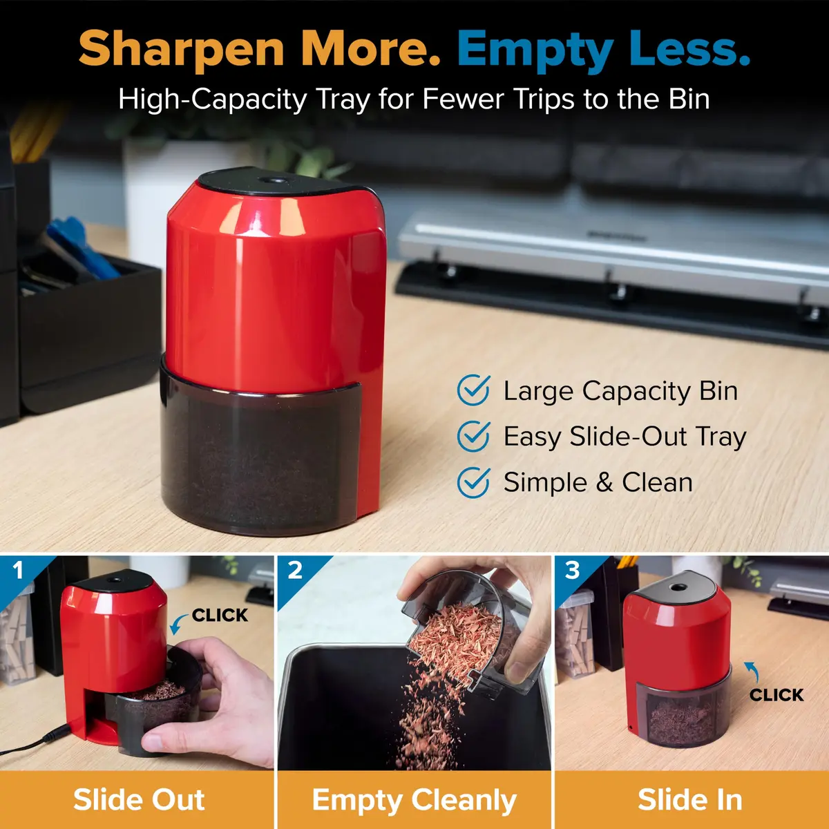 Bostitch Vertical Electric Pencil Sharpener, Standard & Jumbo, Red | Heavy-Duty Motor & 4X Longer Cutter Life - view 7