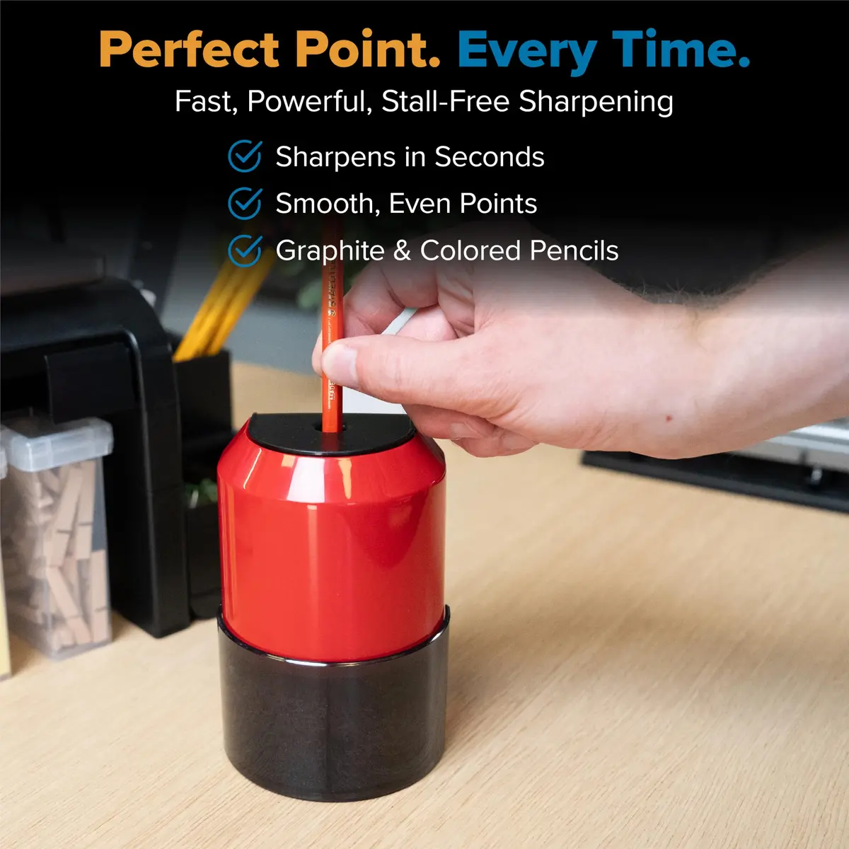 Bostitch Vertical Electric Pencil Sharpener, Standard & Jumbo, Red | Heavy-Duty Motor & 4X Longer Cutter Life - view 4