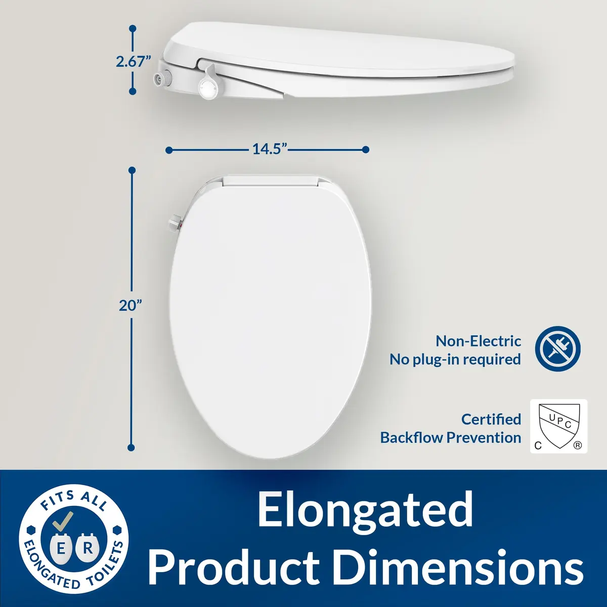 Bio Bidet BB300 Non-Electric Bidet Toilet Seat Elongated | Child Safety Lock, No Outlet Needed, Dual Nozzles, Easy DIY - view 3