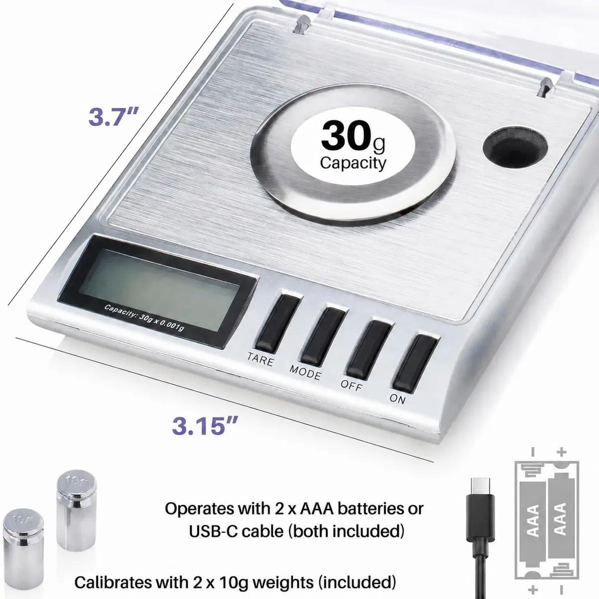 Smart Weigh GEM30 Milligram Jewelry Scale 30g x 0.001g | Professional Precision for Gold, Gems, Medicine & Lab - view 3