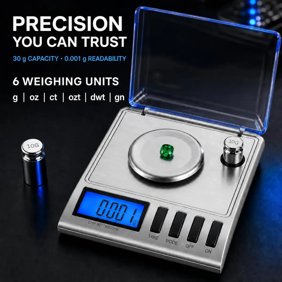 Smart Weigh GEM30 Milligram Jewelry Scale 30g x 0.001g | Professional Precision for Gold, Gems, Medicine & Lab - view 4