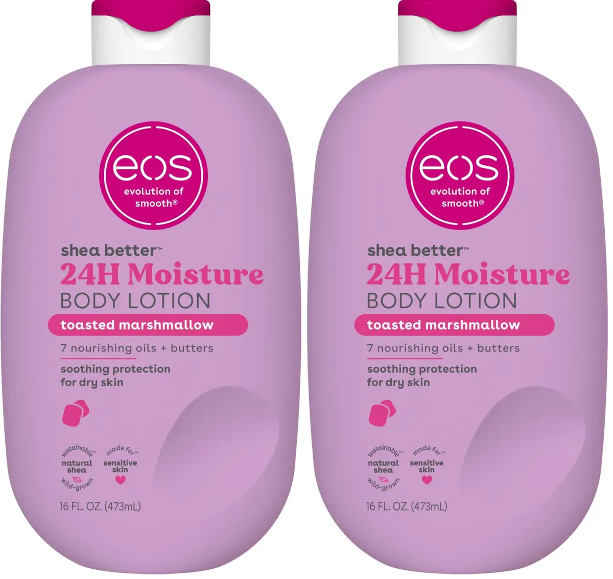 eos Shea Better 24H Moisture Body Lotion 16 fl oz (Pack of 2) | Toasted Marshmallow Scent, Deep Hydration - main product image