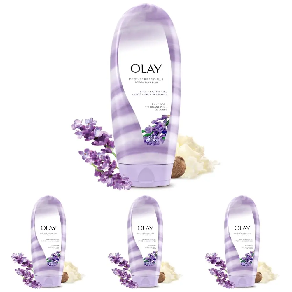 Olay Moisture Ribbons Plus Shea Butter & Lavender Oil Body Wash 18 Fl Oz (Pack of 4) | Indulgent Moisturizing Formula for All Skin Types - main product image
