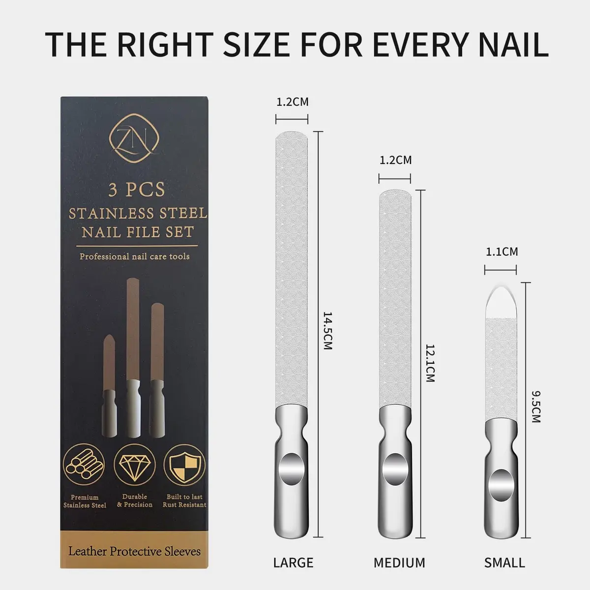 ZIZZON Metal Nail File Set | 3 Sizes, Double Sided, Individual Cases for Nail Care in India - view 2