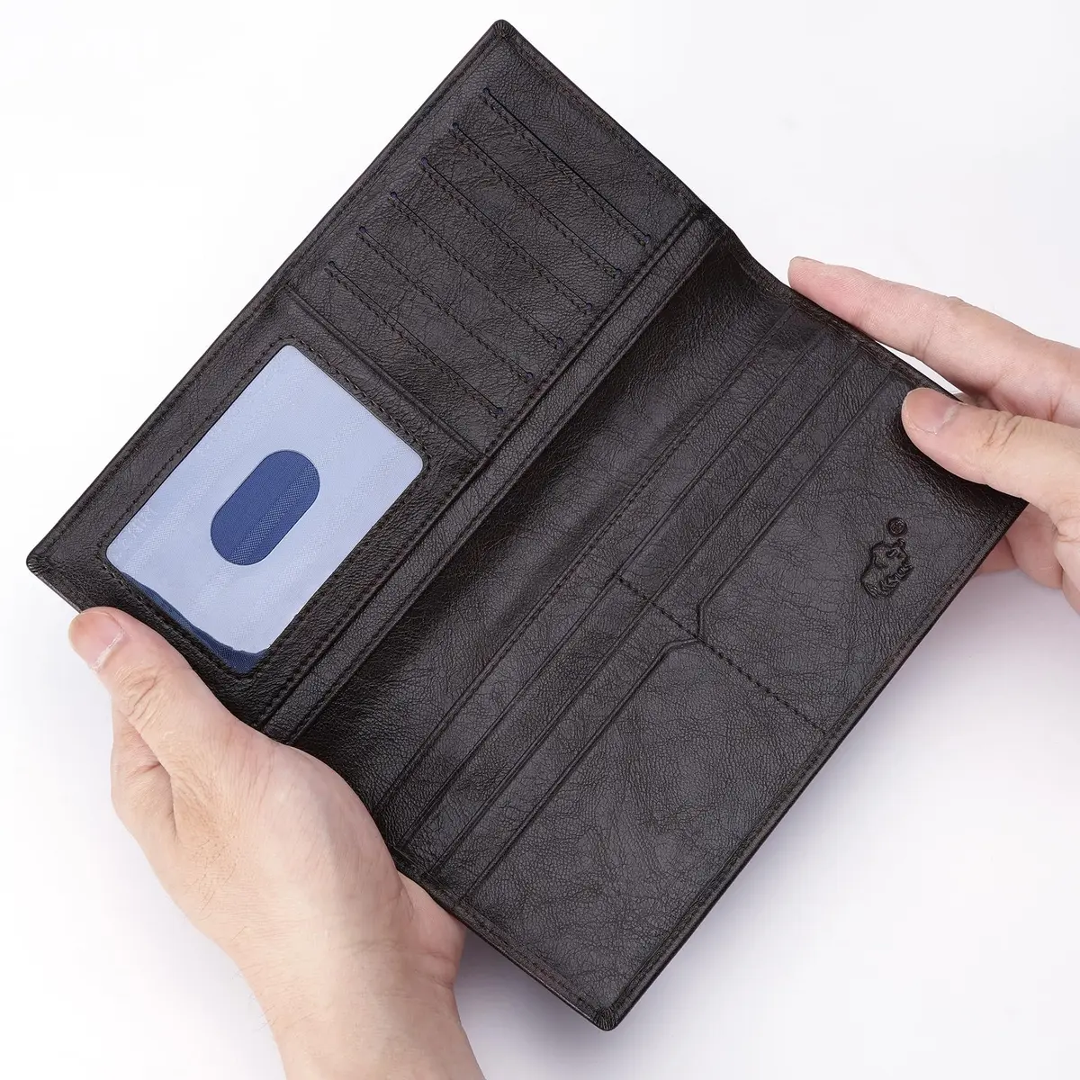 BISON DENIM Long Wallet for Men with AirTag Holder, Genuine Leather RFID Bifold Checkbook, 12 Card Slots, ID Window & Zipper Coin Pocket - view 7
