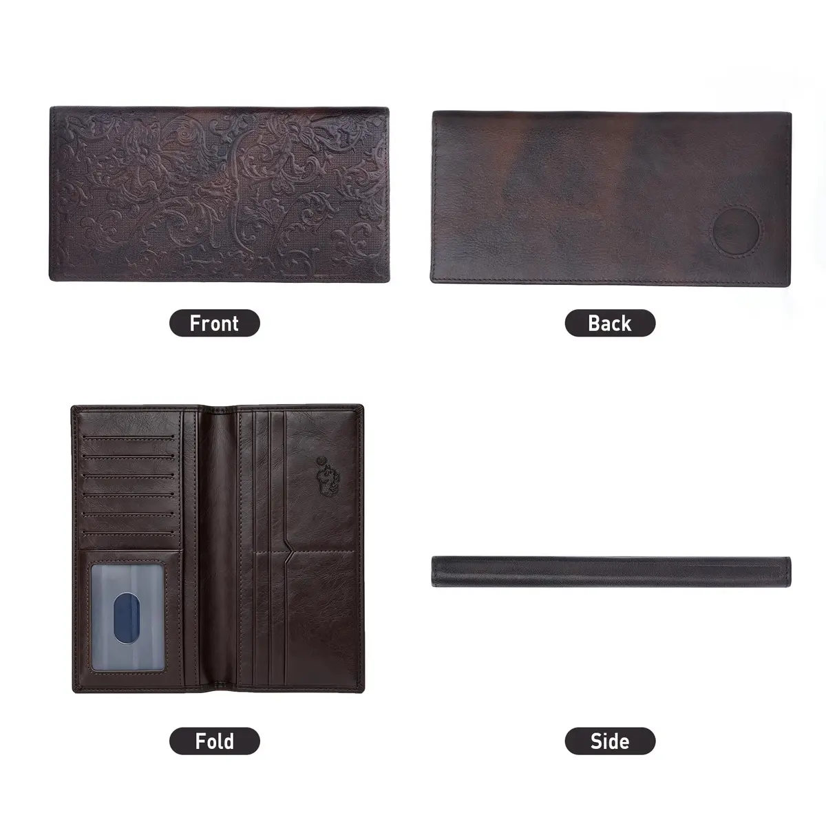 BISON DENIM Long Wallet for Men with AirTag Holder, Genuine Leather RFID Bifold Checkbook, 12 Card Slots, ID Window & Zipper Coin Pocket - view 3