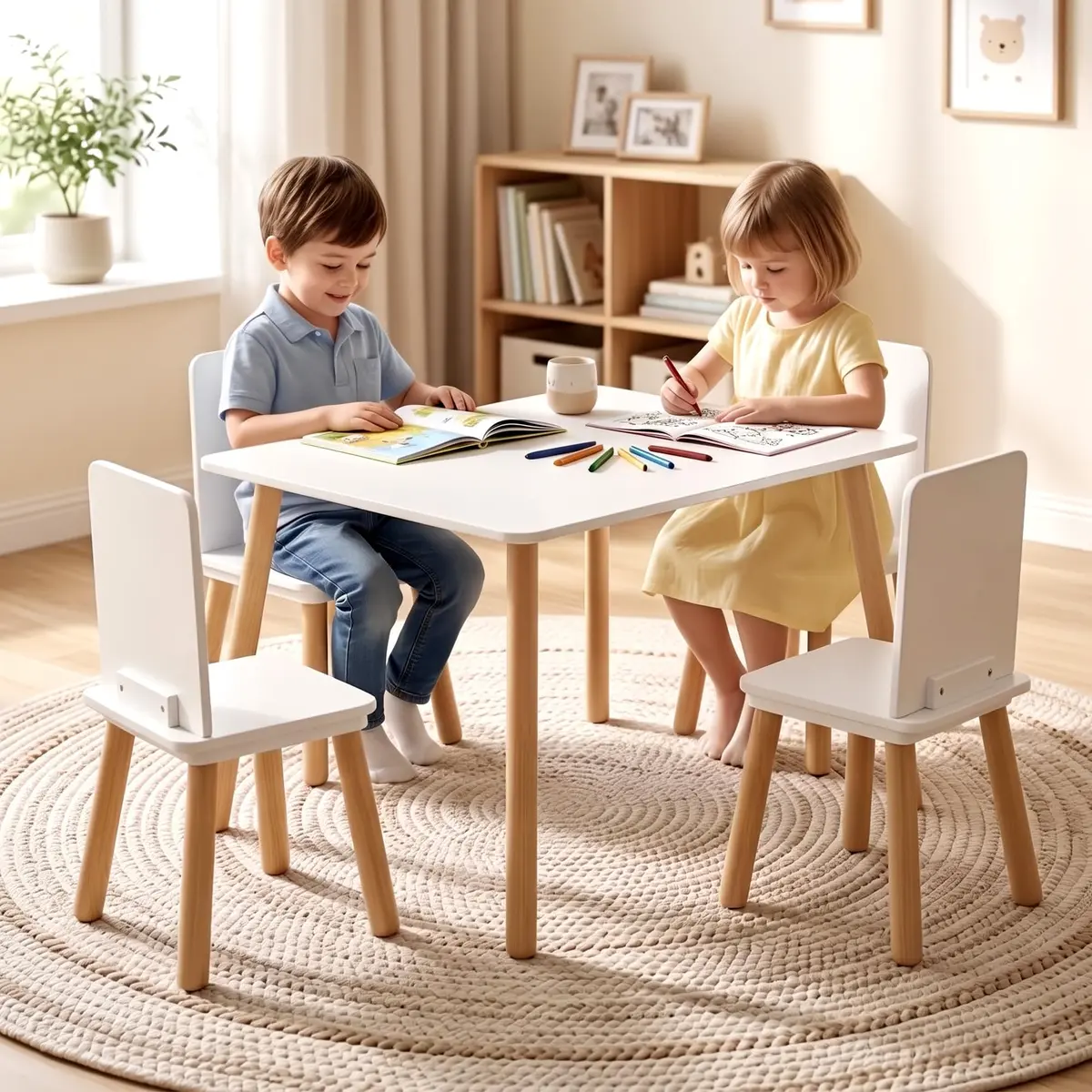 BRITEMART Kids Table and 4 Chairs | Toddler Wooden Set for Ages 3-8, 31.5" x 23.62" | Safe & Certified - view 7