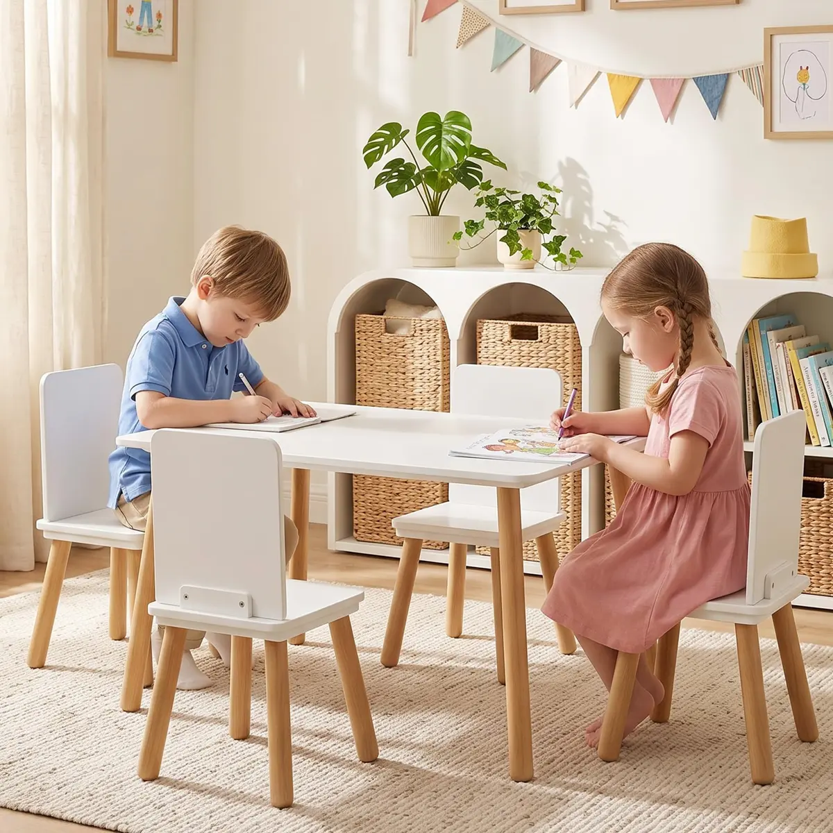 BRITEMART Kids Table and 4 Chairs | Toddler Wooden Set for Ages 3-8, 31.5" x 23.62" | Safe & Certified - view 2
