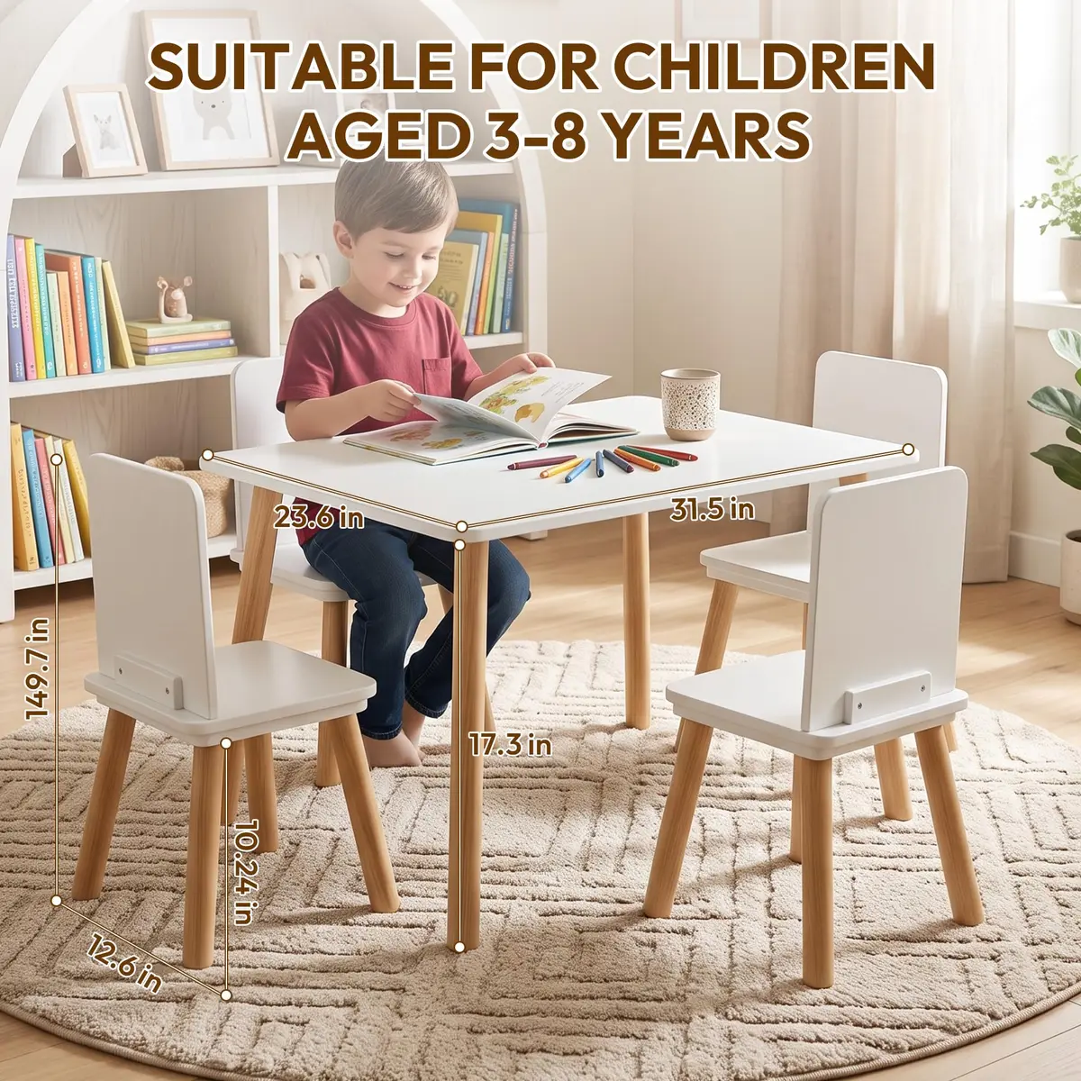 BRITEMART Kids Table and 4 Chairs | Toddler Wooden Set for Ages 3-8, 31.5" x 23.62" | Safe & Certified - view 3