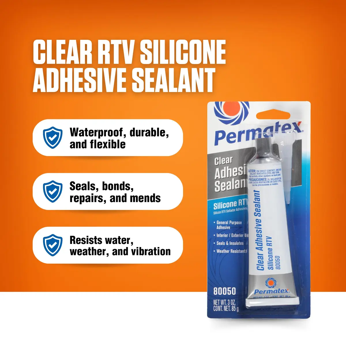 Permatex Clear RTV Silicone Adhesive Sealant 3 oz | Waterproof, Flexible, Indoor & Outdoor Use - view 2
