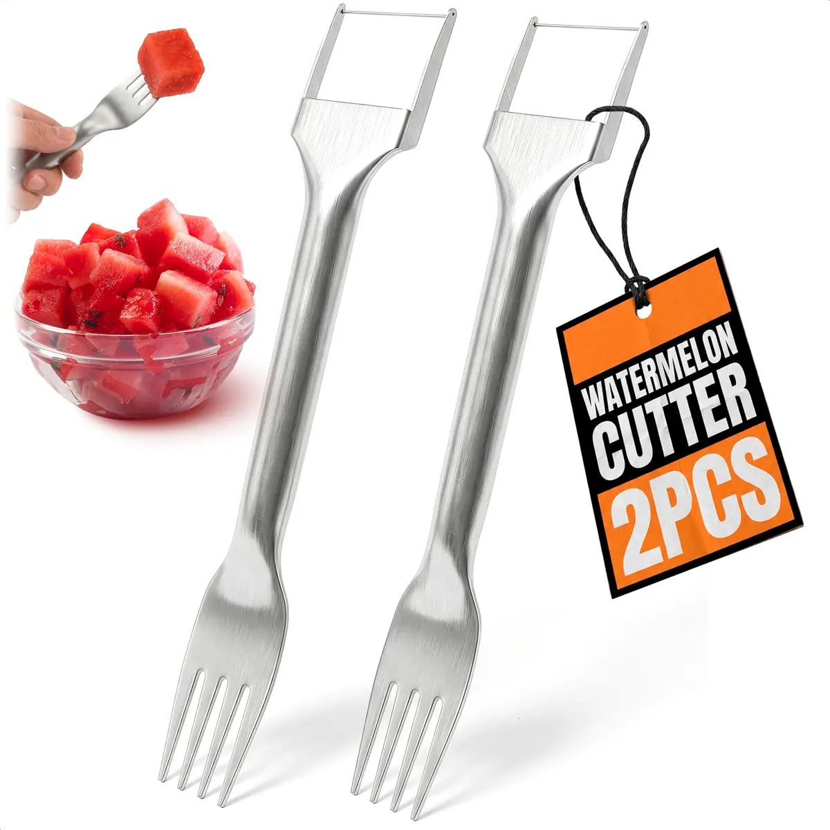 BURIUS Watermelon Fork Slicer Cutter Stainless Steel 20.3 cm (8 Inch) | All-in-One Fruit Prep Tool - main product image