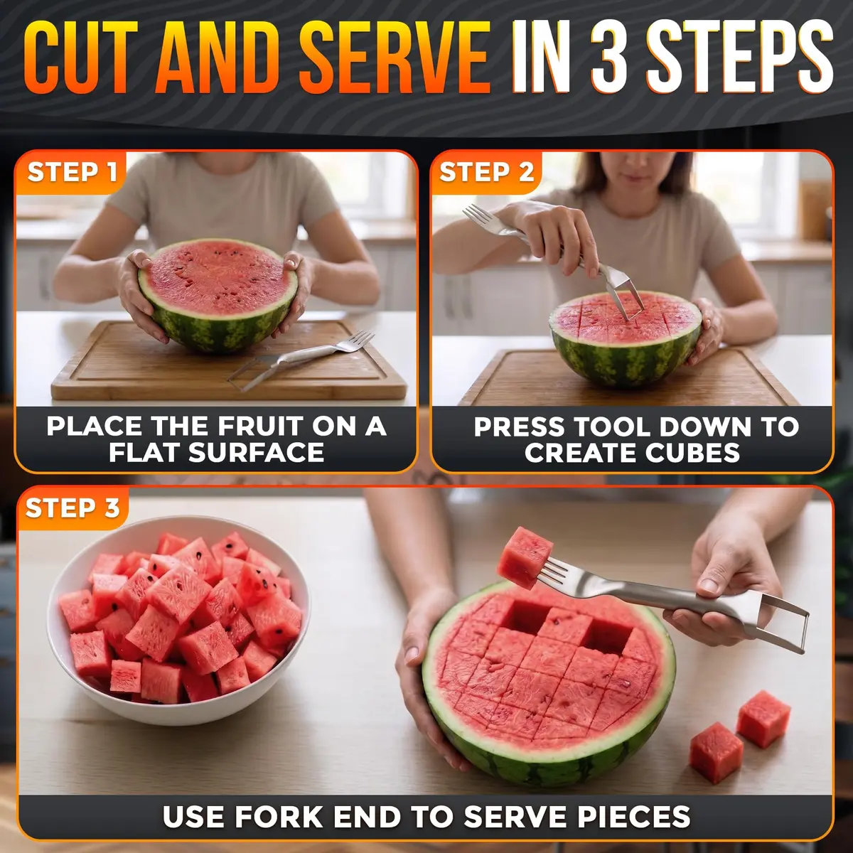 BURIUS Watermelon Fork Slicer Cutter Stainless Steel 20.3 cm (8 Inch) | All-in-One Fruit Prep Tool - view 8