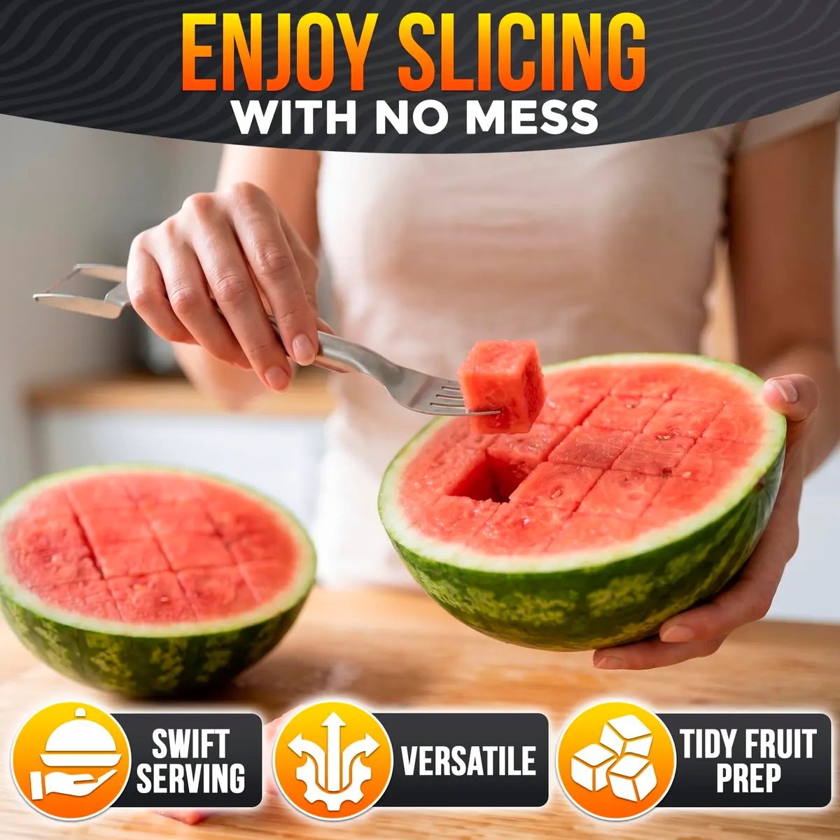BURIUS Watermelon Fork Slicer Cutter Stainless Steel 20.3 cm (8 Inch) | All-in-One Fruit Prep Tool - view 9