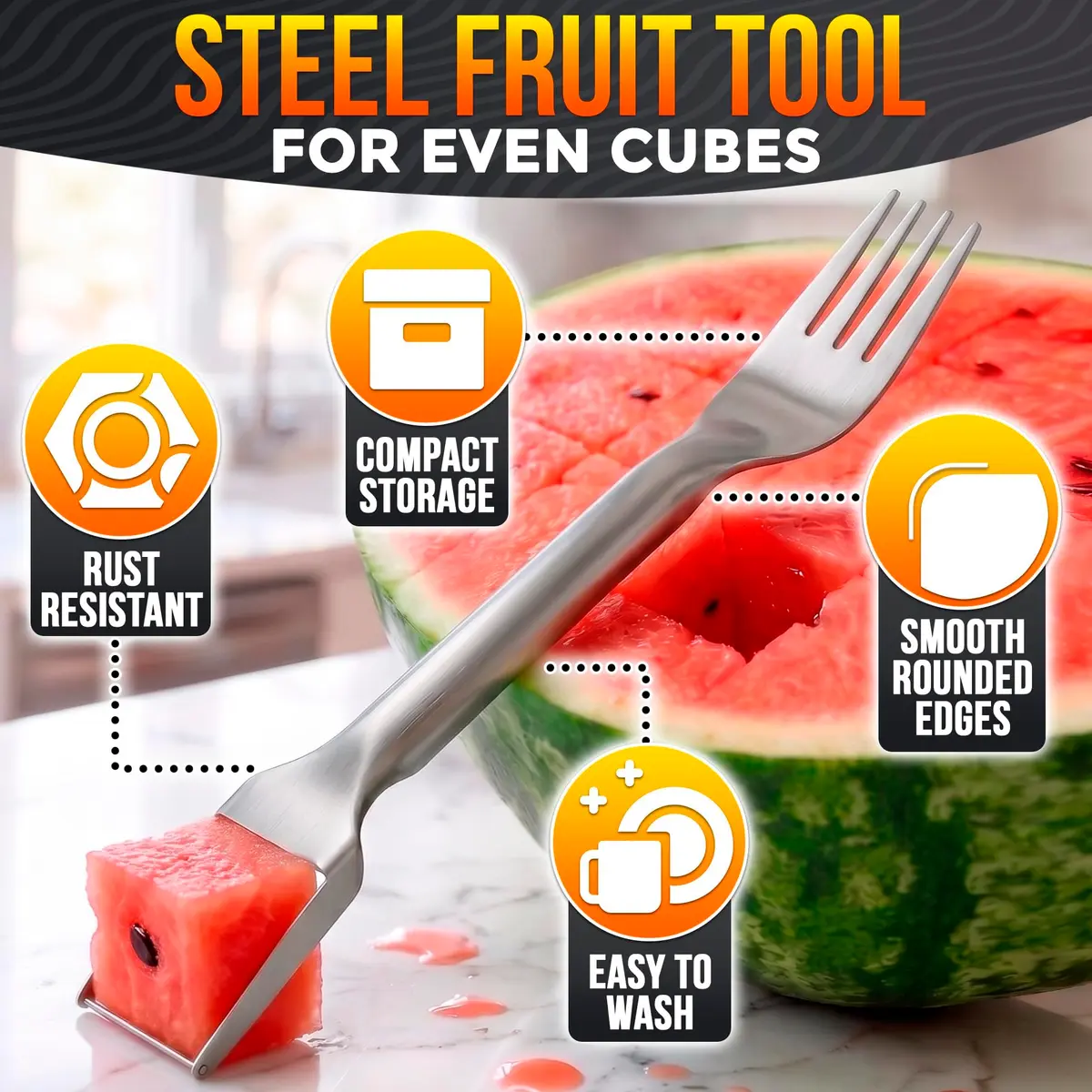 BURIUS Watermelon Fork Slicer Cutter Stainless Steel 20.3 cm (8 Inch) | All-in-One Fruit Prep Tool - view 3