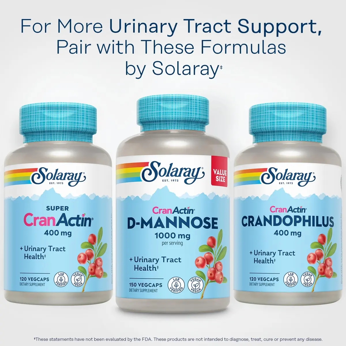 SOLARAY D-Mannose with CranActin Cranberry Supplement 400mg 150ct Pack of 2 | Urinary Tract Support with Vitamin C - view 5