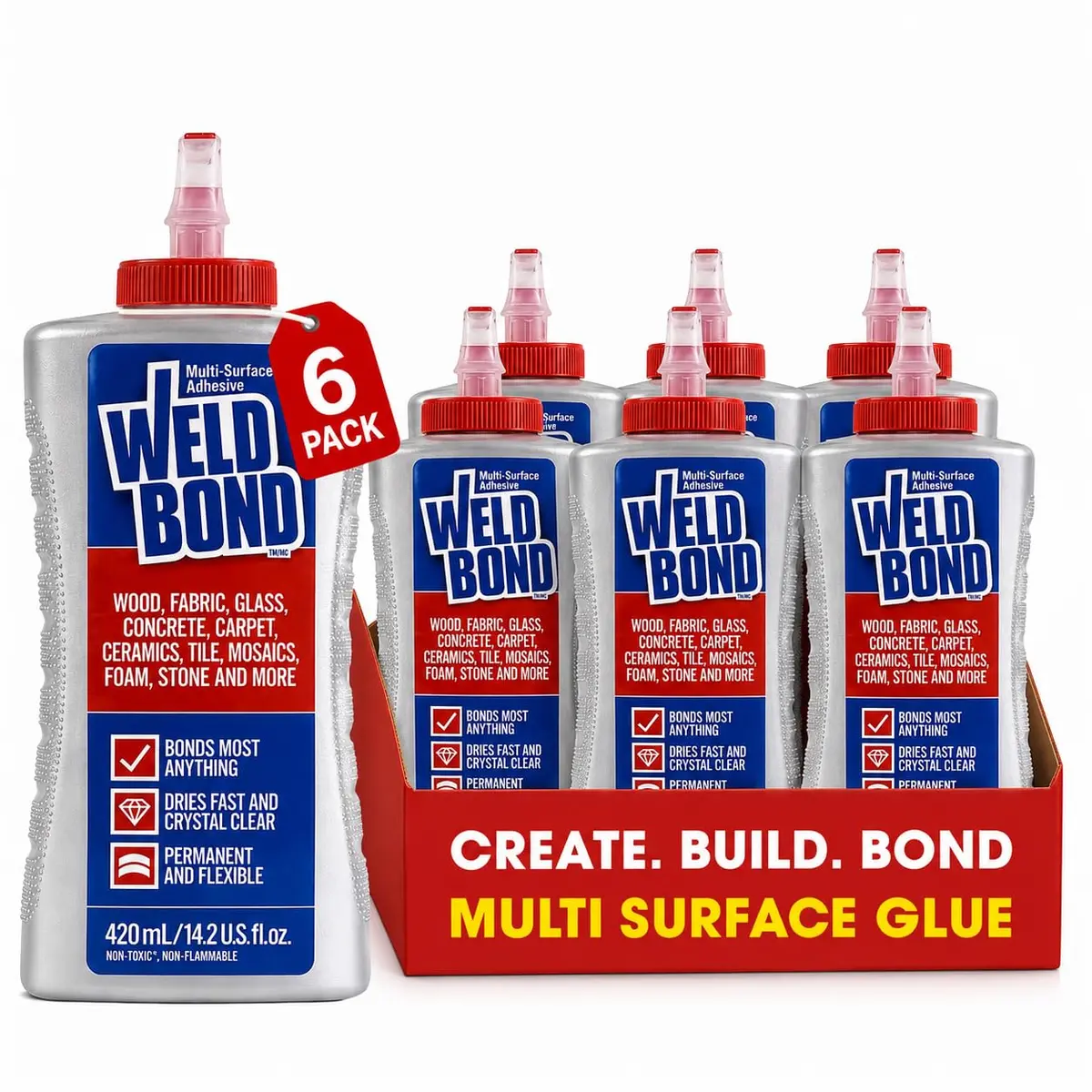 Weldbond Bonding Adhesives 6-Pack | Water-Resistant Polyvinyl Acetate Glue for Wood & Ceramics - main product image