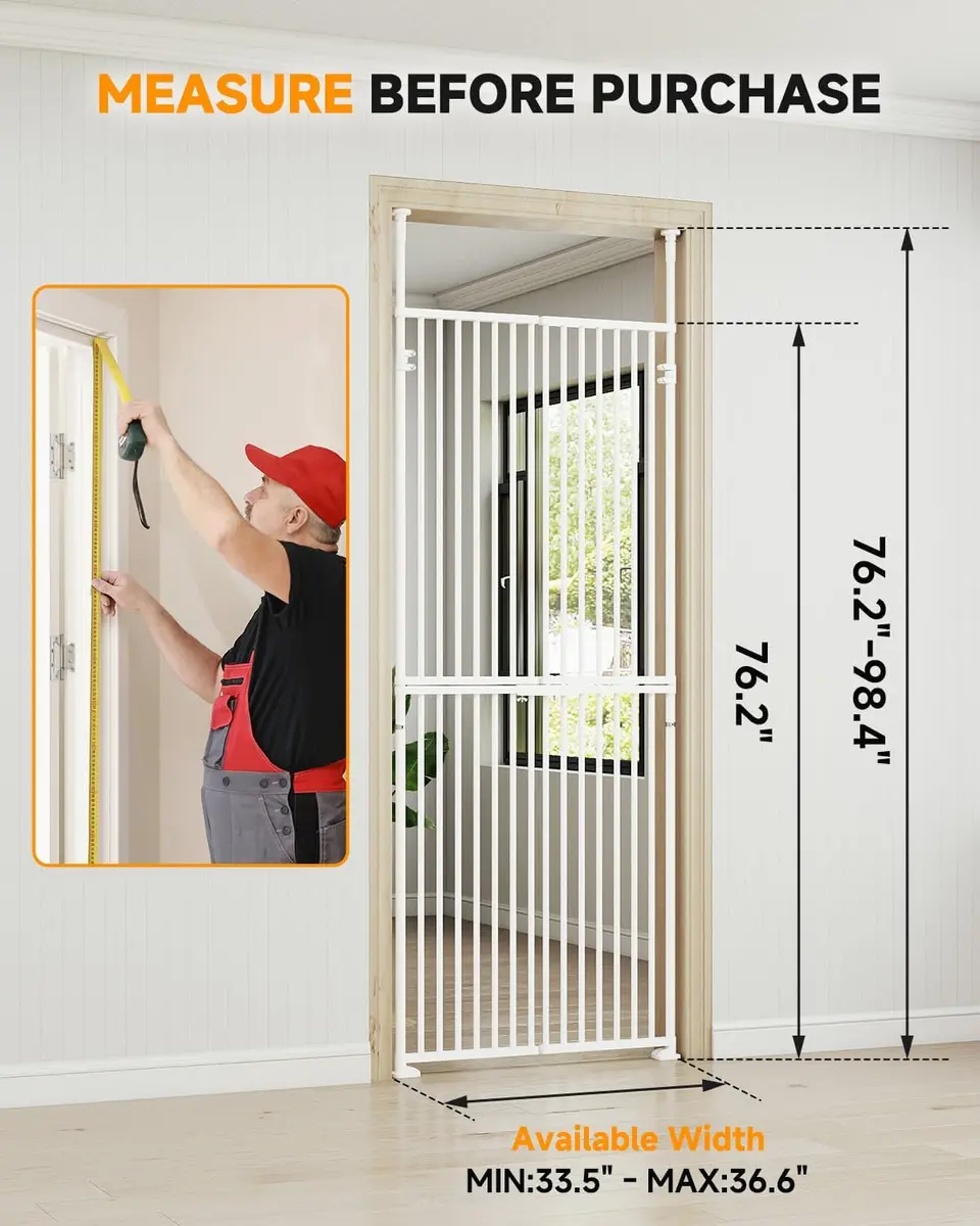 DoCred Extra Tall Cat Gate for Cats 76.77"-98.4" Adjustable Height | No Drilling, Pressure-Mounted - view 2