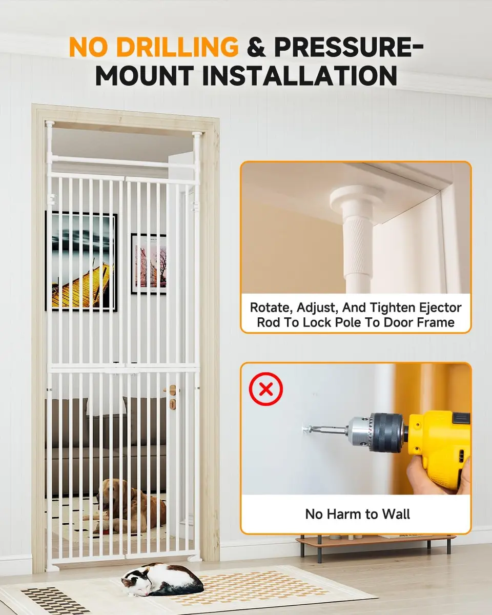 DoCred Extra Tall Cat Gate for Cats 76.77"-98.4" Adjustable Height | No Drilling, Pressure-Mounted - view 4