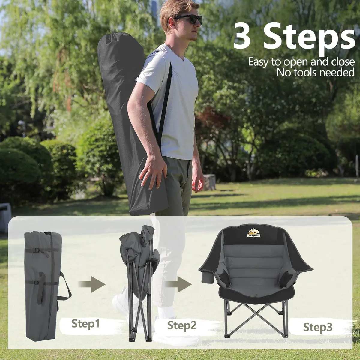 Colegence Oversized XL Padded Camping Chair Heavy Duty Lawn Chair | Supports 500 lbs, Weather Resistant, Extra Comfort - view 4